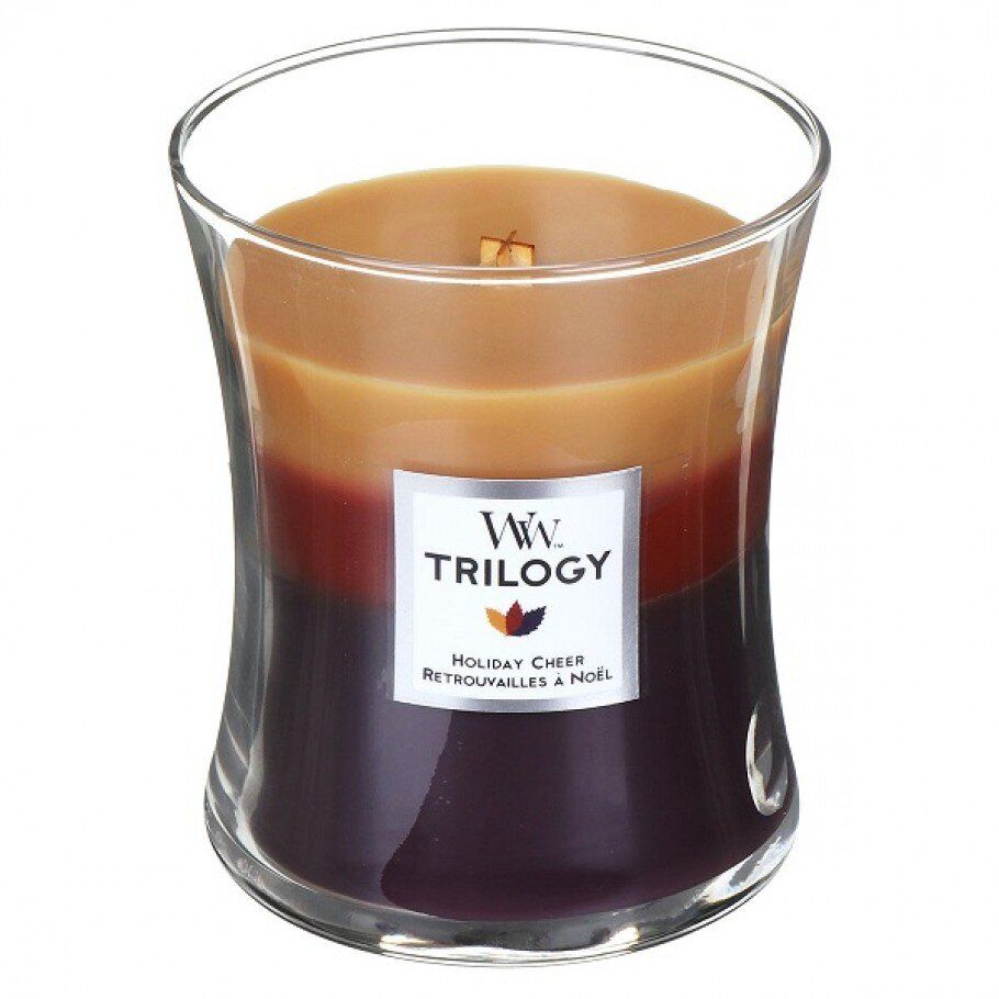 Ароматична свічка з тришаровим ароматом Woodwick Medium Trilogy Holiday Cheer - фото №1 Ароматична свічка з тришаровим ароматом Woodwick Medium Trilogy Holiday Cheer - фото №1